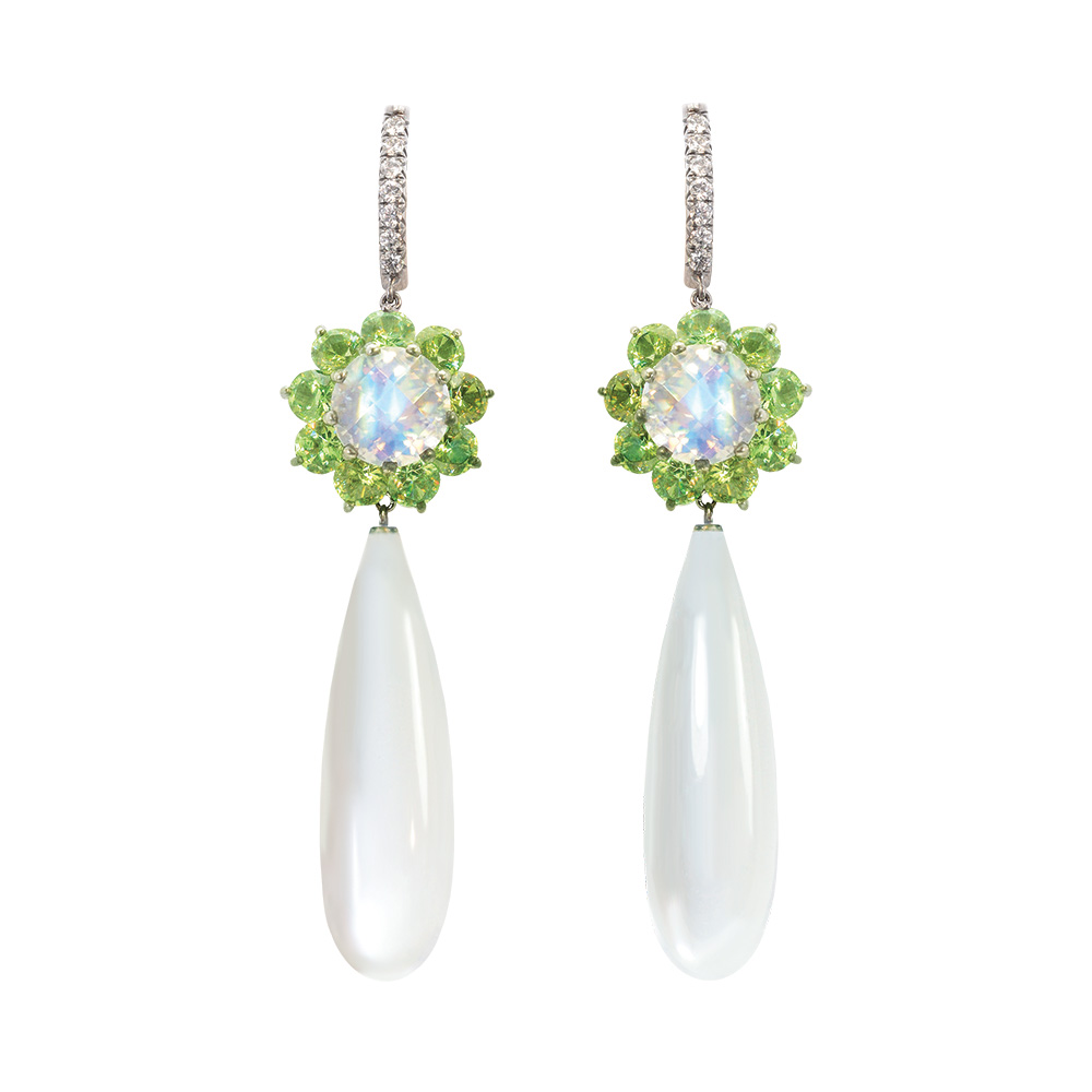 Moonstone & Demantoid Drop Earrings | Silverhorn Jewelers Santa Barbara